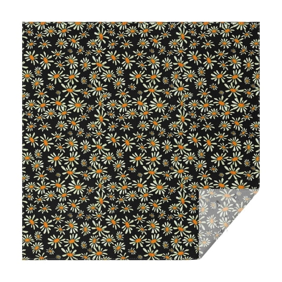 Black Daisy Flower Orange Centers Pattern Square Tablecloth,Waterproof Square Table Cover,Wipeable Spillproof Washable Table Cover for Home Kitchen Party Decor 42"X42"(107x107cm)
