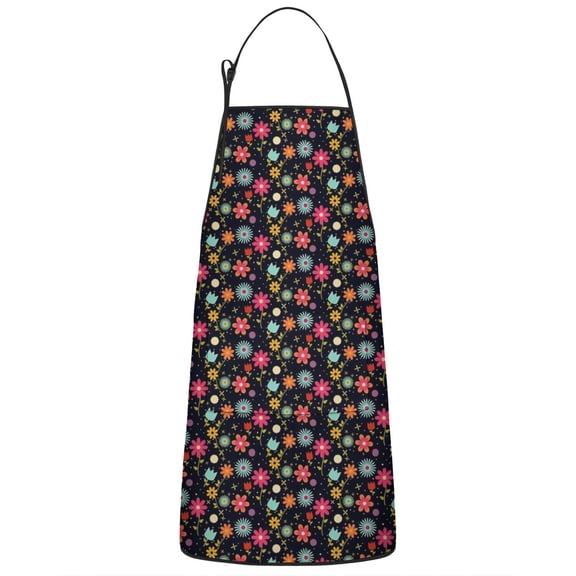 Black Daisy Flower Pattern Apron-Garden Aprons for Women with Pockets-Cotton Linen Waterproof Kitchen Cooking Gardening Aprons Adjustable for Kitchen,Cooking,BBQ and Salon 33x27 Inch