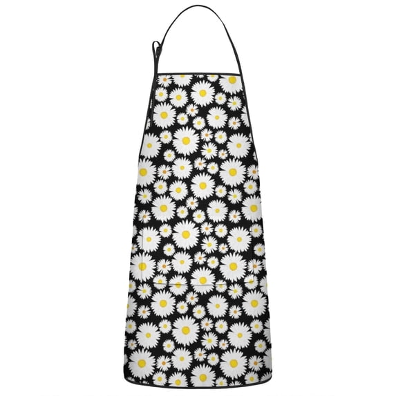 Black Daisy Flower Pattern Apron-Garden Aprons for Women with Pockets-Cotton Linen Waterproof Kitchen Cooking Gardening Aprons Adjustable for Kitchen,Cooking,BBQ and Salon 33x27 Inch