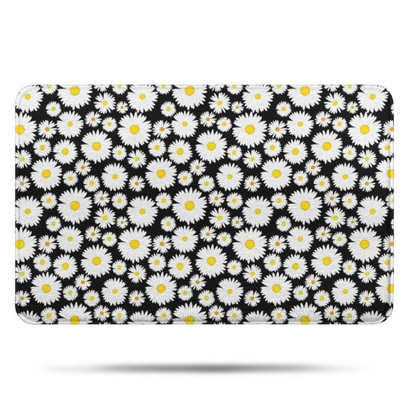 Black Daisy Flower Pattern Bathroom Rugs Mat,Non Slip Microfiber Bathroom Rug,Rubber Backing,Soft Bathroom Mats for Bathroom Floor,Tub and Shower,17x27in(43x68cm)