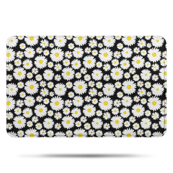 Black Daisy Flower Pattern Bathroom Rugs Mat,Non Slip Microfiber Bathroom Rug,Rubber Backing,Soft Bathroom Mats for Bathroom Floor,Tub and Shower,17x27in(43x68cm)