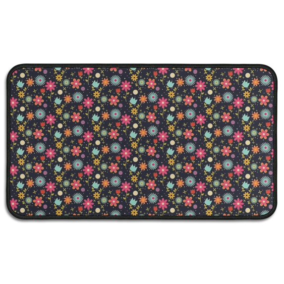 Black Daisy Flower Pattern Door Rugs,Washable Non Slip Door Mats Indoor,Decorative Door Mats,Entry Mat Indoor for Entrance,Bedroom,Kitchen,Bathroom,30"x17"