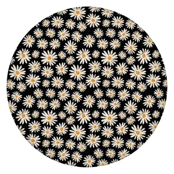 Black Daisy Flower Pattern Round Fitted Tablecloth with Elastic Edge,Dining Table Cover Waterproof,Outdoor Round Tablecloth for Camping,Dining,Indoor and Outdoor