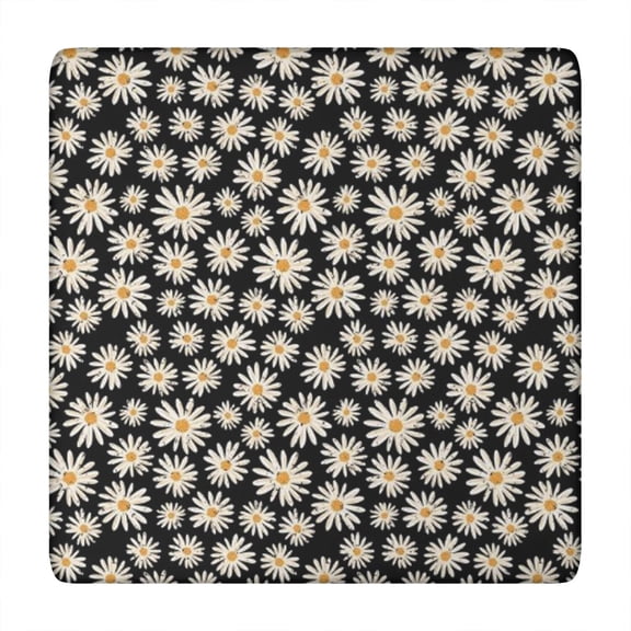 Black Daisy Flower Pattern Square Fitted Tablecloth with Elastic Edge,Square Table Cover,Washable Elastic Table Cover for Home Kitchen Party Decor 34"x34"