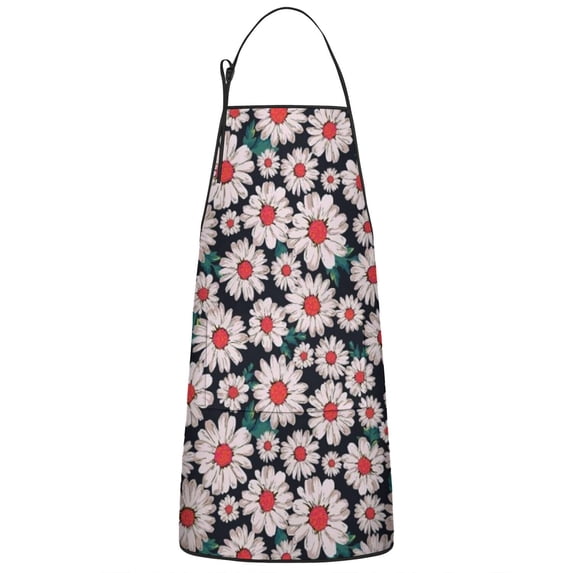 Black Daisy Flower Retro Pattern Apron-Garden Aprons for Women with Pockets-Cotton Linen Waterproof Kitchen Cooking Gardening Aprons Adjustable for Kitchen,Cooking,BBQ and Salon 33x27 Inch
