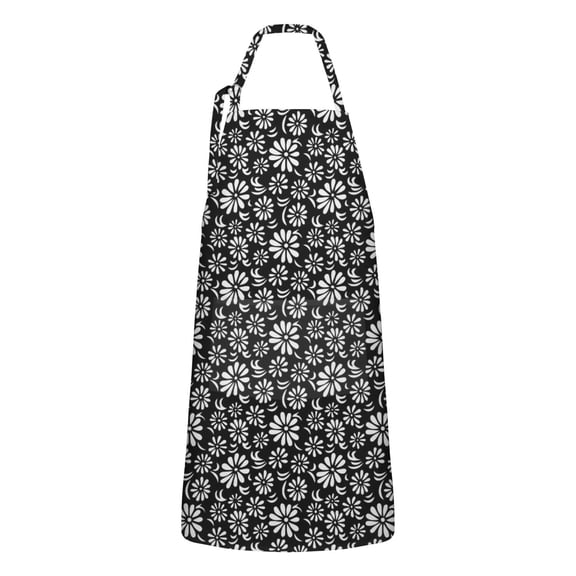 Black Daisy Flower White Blooms Pattern Apron-Garden Aprons for Women with Pockets-Cotton Linen Waterproof Kitchen Cooking Gardening Aprons Adjustable for Kitchen,Cooking,BBQ and Salon 33x27 Inch