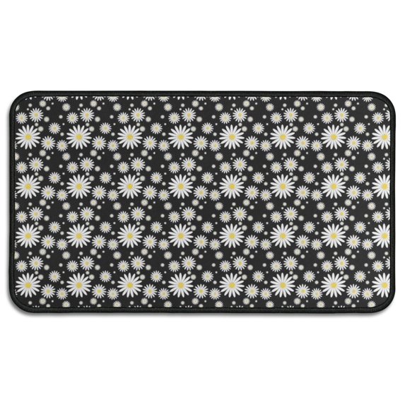 Black Daisy Flower White Blooms Pattern Door Rugs,Washable Non Slip Door Mats Indoor,Decorative Door Mats,Entry Mat Indoor for Entrance,Bedroom,Kitchen,Bathroom,30"x17"