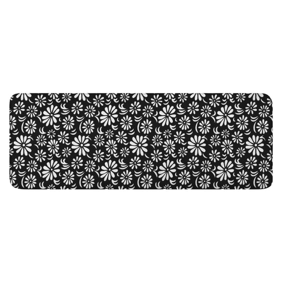 Black Daisy Flower White Blooms Pattern Kitchen Rug Mat,Kitchen Runner Rugs Non Skid Washable,Decorative Kitchen Floor Mats for Kitchen,Sink,Laundry,17"x47.2"