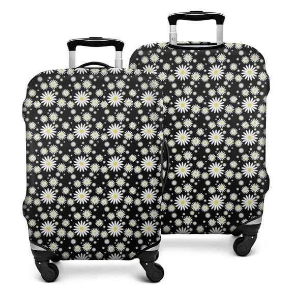 Black Daisy Flower White Blooms Pattern Luggage Cover Fashion Suitcase Cover Baggage Covers Fit 25-28 Inch Luggage (Go Travel)