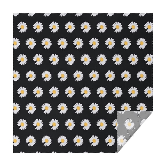 Black Daisy Flower White Blooms Pattern Square Tablecloth,Waterproof Square Table Cover,Wipeable Spillproof Washable Table Cover for Home Kitchen Party Decor 42"X42"(107x107cm)