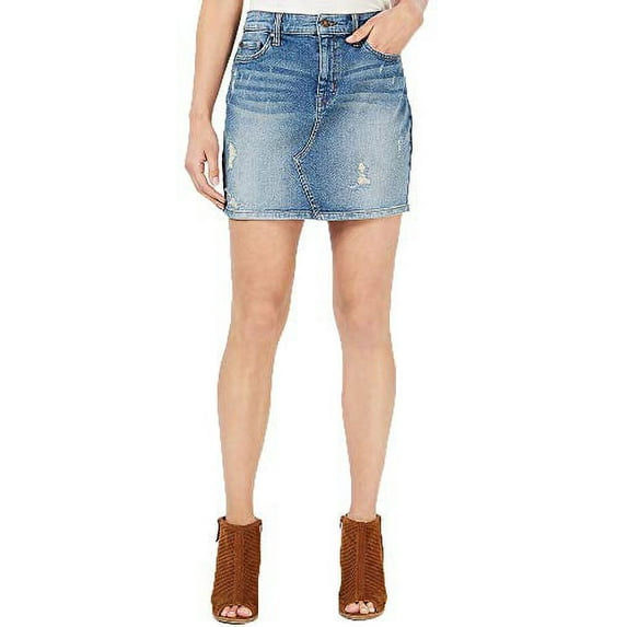 Black Daisy Juniors' Natalia Ripped Denim Mini Skirt (Fantastic, 9)
