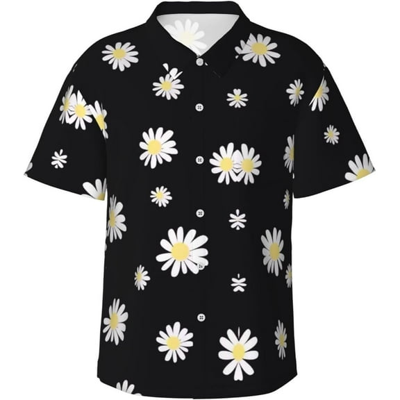 Black Daisy Mens Hawaiian Shirt Short Sleeve Casual Button Up Tropical Summer Beach Shirt