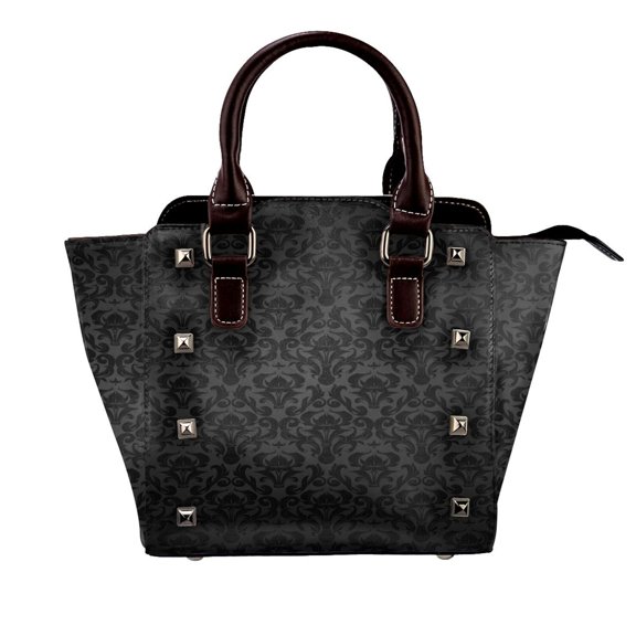 Black Damask Background Rivet Fashion One-Shoulder Women's Handbag Tote Bag