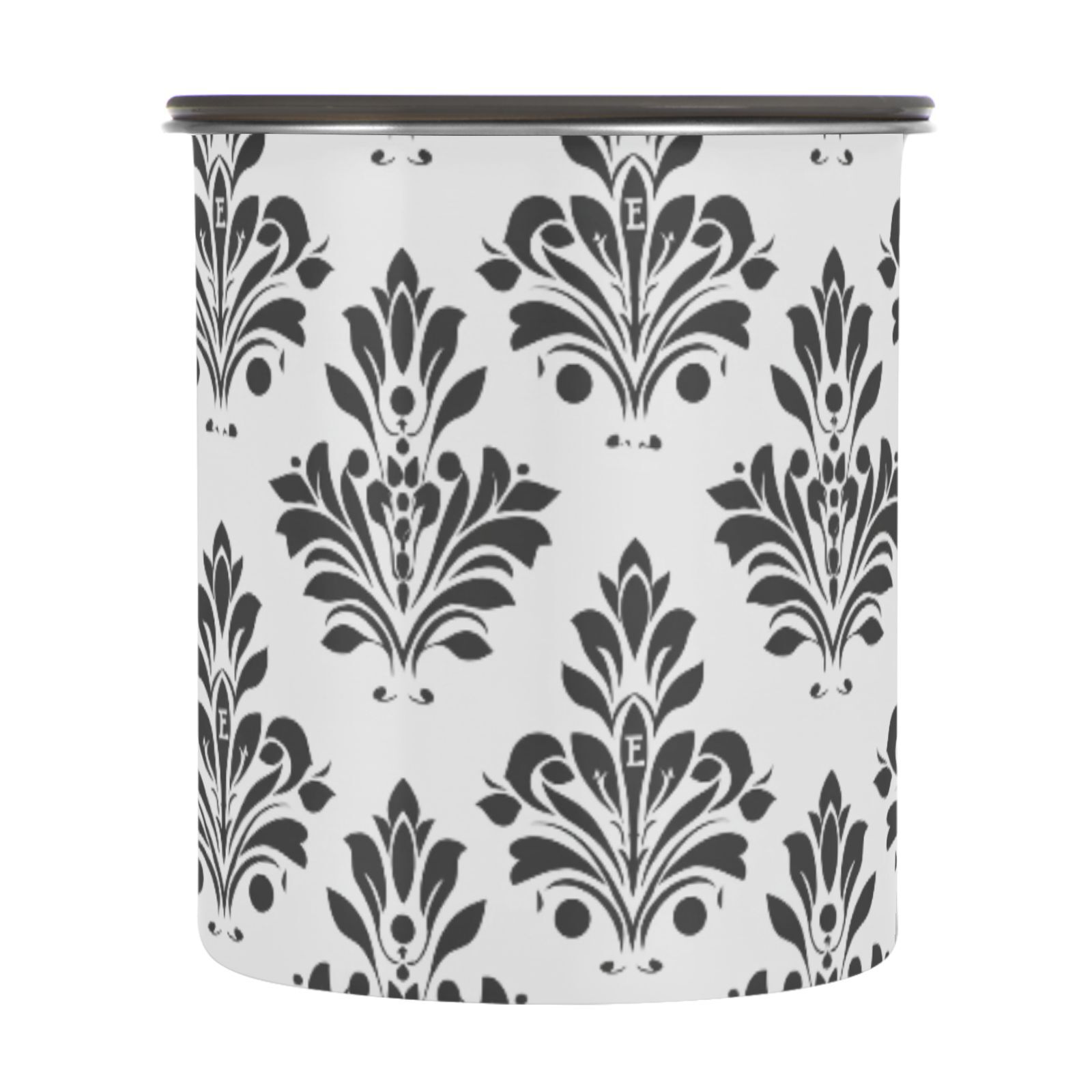Black Damask Floral Airtight Coffee Bean Canister 30oz Food Storage Containers with Lids For Gournd, Tea, Sugar, Flour, Rice, Cereal, Candy Cookie Jar