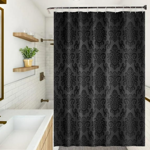 Black Damask Floral Shower Curtain 72x84 inch Vintage Classic Flower Pattern Minimalist for Bathroom Decor Sets Fabric Waterproof Polyester Fabric Accessories with Hooks