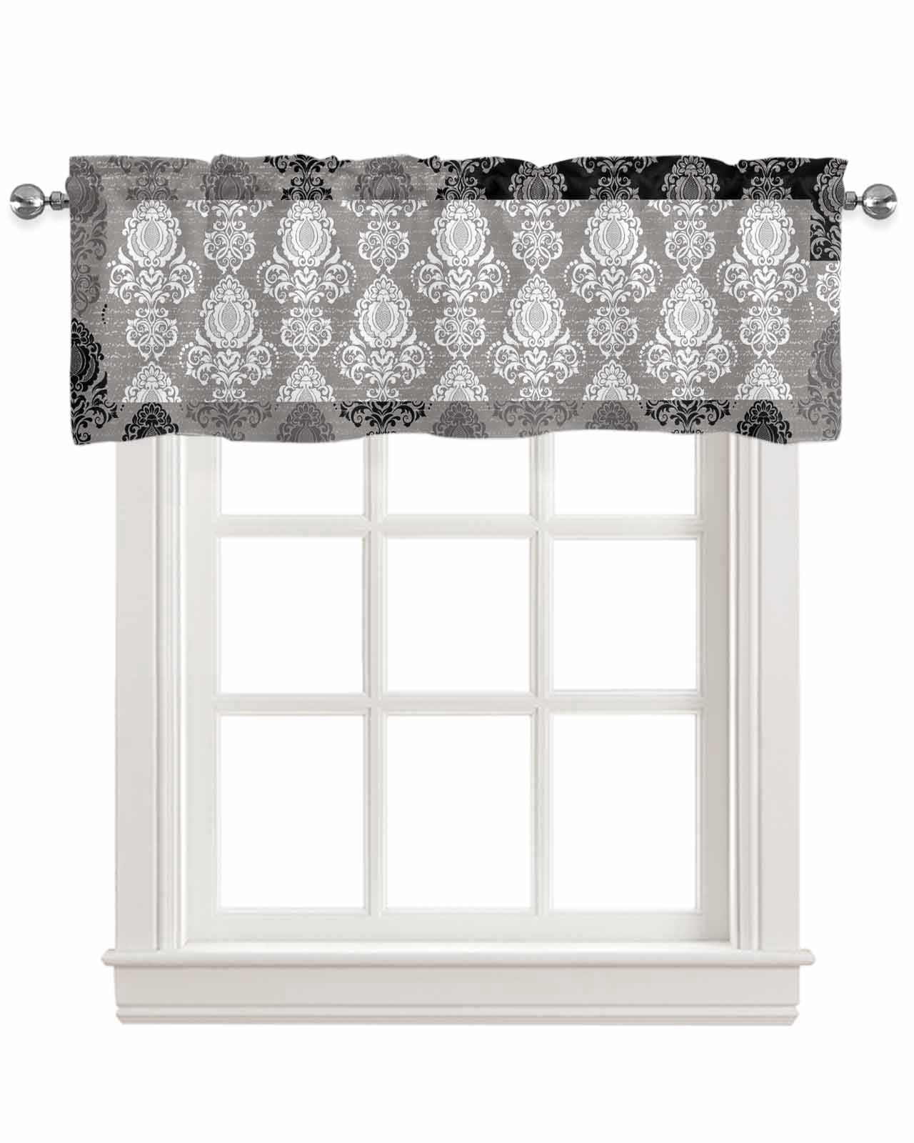 Pocket Topper Black Damask Linen Curtain Valance for Bedroom/Bathroom/Kitchen/Living ...