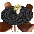 thumbnail image 1 of Black Damask Round Fitted Tablecloth Vintage Floral Traditional Style Ethnic Style Elastic Edge Tablecloth Waterproof Oilcloth Table Cover for 40"-44", 1 of 6