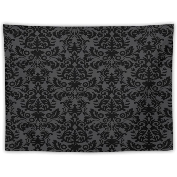 Black Damask Tapestry Vintage Victorian Gothic Floral Abstract Exotic Patterns Tapestry Wall Hanging for Living Room Bedroom Dorm Classroom Aesthetic Decor W40xL30in