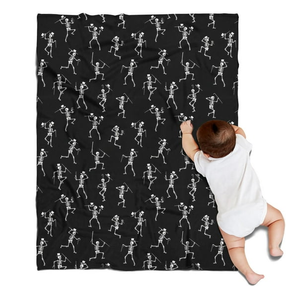 Black Dancing Skeleton Pattern Blanket,Comfortable Soft Flannel Throw Blanket,All Season,Warm Lightweight Blankets for Sofa Bed Couch Living Room Chair,30"x40"