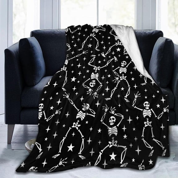 Black Dancing Skeleton Star Pattern Halloween Blanket