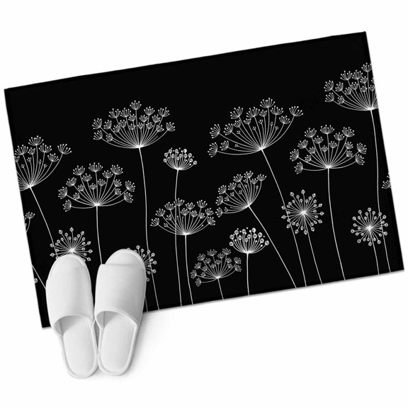 Black Dandelion Area Rugs Collection 2'x3', Spring Modern Minimalist Country Flower Non Slip Indoor Rectangle Throw Runner Rug Floor Mat Carpet for Living Room Dining Table Bedroom Nursery