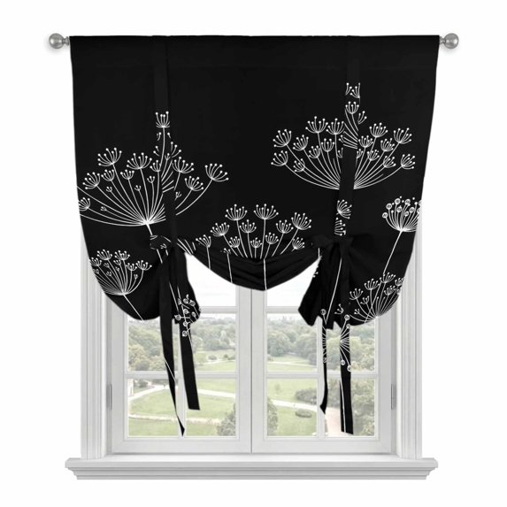 Black Dandelion Balloon Curtains for Windows, Bedroom Curtains 54 Inch Length, Spring Modern Minimalist Country Flower Tie Up Curtains Panels Thermal Insulated Bathroom Curtains Window 42"x54"