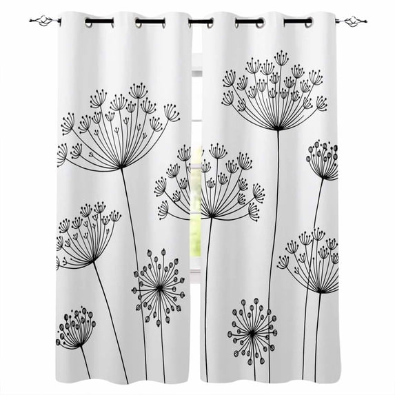 Black Dandelion Blackout Curtains 54 Inch Length 2 Panels Set for Living Room Bedroom, Spring Country Modern Minimalist Flower Room Darkening Window Curtains Thermal Black Out Curtain 52"x54"