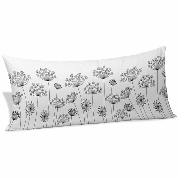 Black Dandelion Body Pillow Covers 20"x60", Spring Country Modern Minimalist Flower Soft Brushed Microfiber Breathable Throw Pillow Covers, Decorative Pillowcase with Zipper for Couch Sofa Bedroom