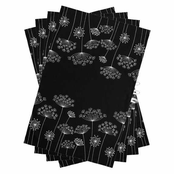 Black Dandelion Kitchen Towels Set of 4, Water Absorbent Dish Towel, Spring Modern Minimalist Country Flower Decorative Hand Towels - Quick Drying Cloth for Cooking Baking, 18x28 Inch