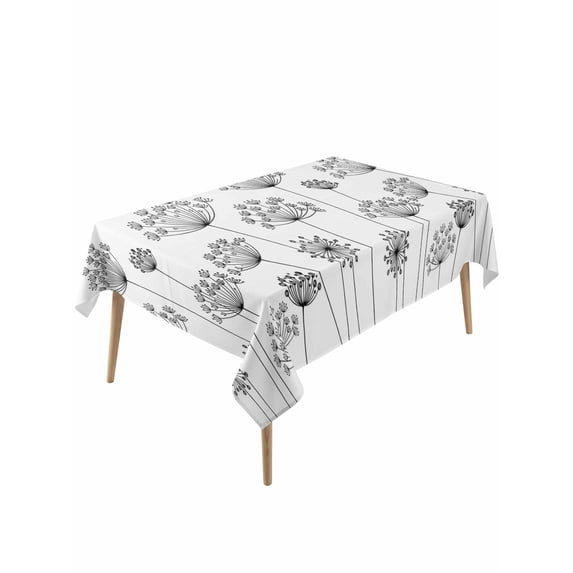 Black Dandelion Rectangle Tablecloth, Spring Country Modern Minimalist Flower Waterproof & StainResistant Tablecloth, Washable Oil-proof Table Cover for Dining/Party/Wedding/Camping/Buffet 54x108 In