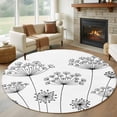 thumbnail image 1 of Black Dandelion Round Area Rug 8Ft Washable Large Circle Rugs for Living Room Dorm, Spring Country Modern Minimalist Flower Non-Slip Carpet Floor Mats Indoor Outdoor Carpet Runner Home Decor, 1 of 8