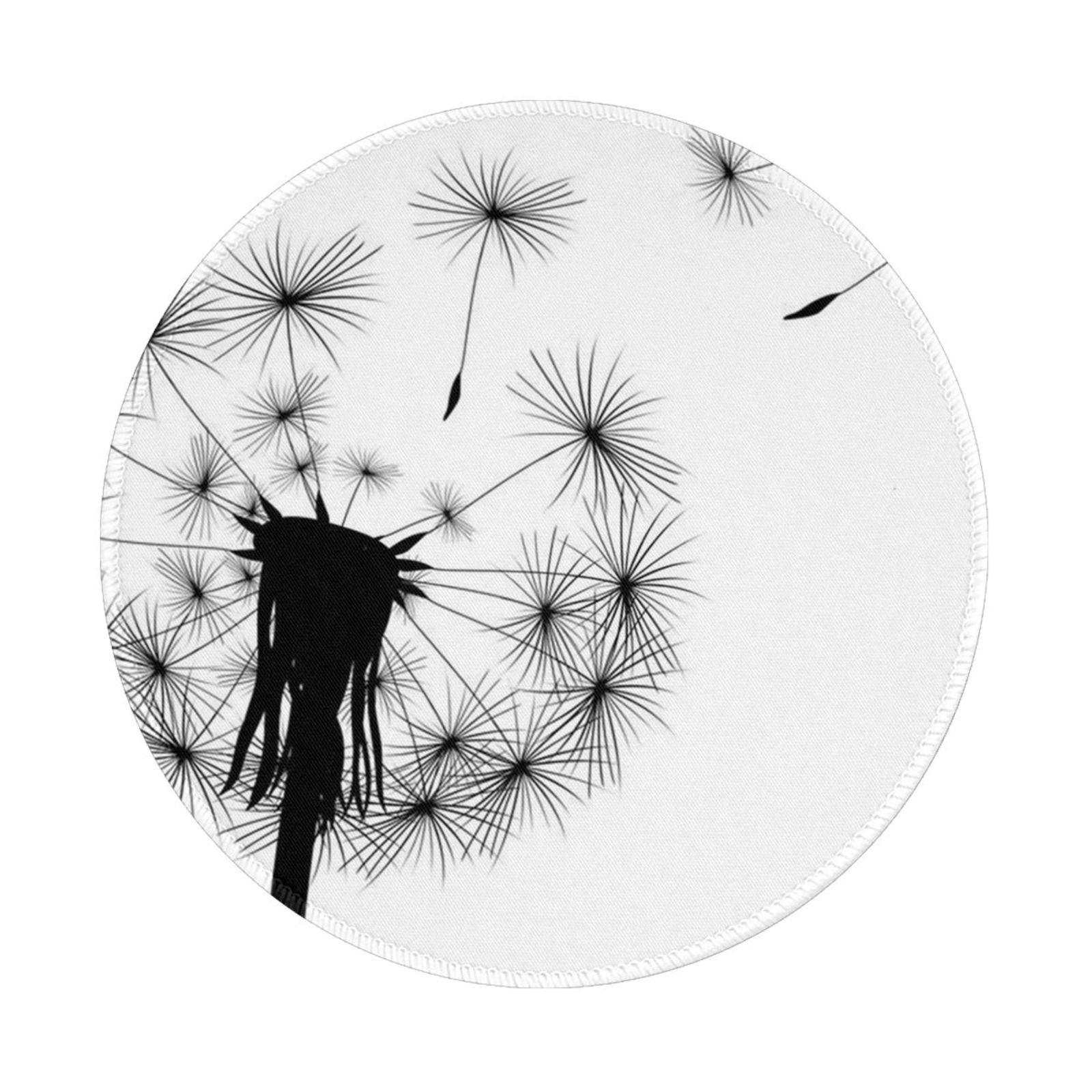 Black Dandelion, Round Mouse Pad, NonSlip Rubber Base Mouse Pad