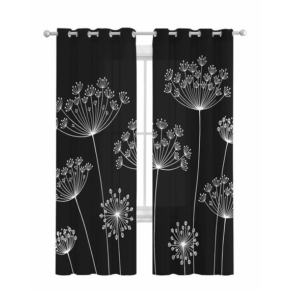 Black Dandelion Sheer Curtains 84 Inch Length 2 Panels Set for Living Room/Bedroom, Spring Modern Minimalist Country Flower Kitchen Curtains Grommet Semi-Sheer Curtains Window Treatments 52"x84"x2