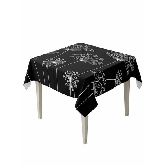 Black Dandelion Suqare Tablecloth - 54 x 54 Inch, Spring Modern Minimalist Country Flower Waterproof & StainResistant Tablecloth, Washable Oil-proof Table Cover for Dining/Party/Wedding/Buffet