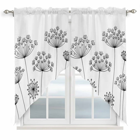 Black Dandelion Swag Valances for Windows, Kitchen Window Curtains Over Sink, Spring Country Modern Minimalist Flower Window Treatment Curtains for Living Room/Bedroom Curtains 2 Panel Sets 36"x45"