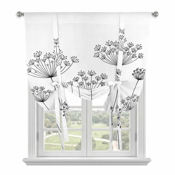 Black Dandelion Tie Up Curtains 45 Inches Long, Kitchen Window Curtains Over Sink, Spring Country Modern Minimalist Flower Small Window Curtains Shade Balloon Curtains Valances for Bedroom 34"x45"