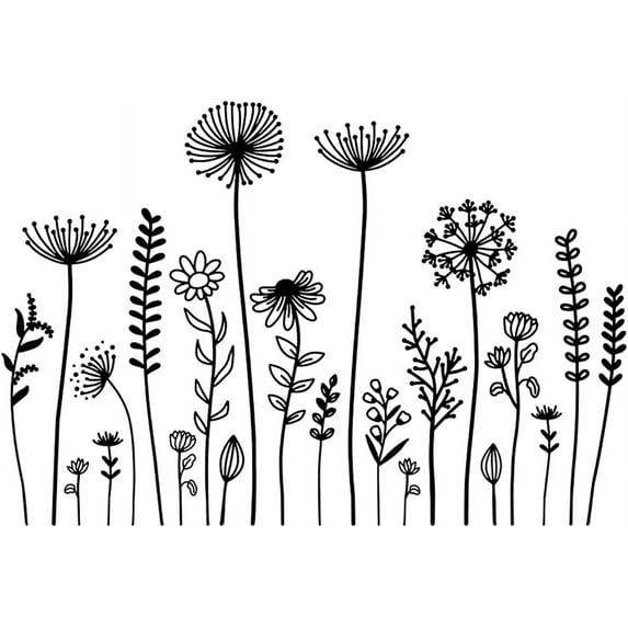Black Dandelion Wild Flowers Wall Sticker Simple Line Plants Wall Decal Floral Wall Decor Sticker Wall Art Stickers