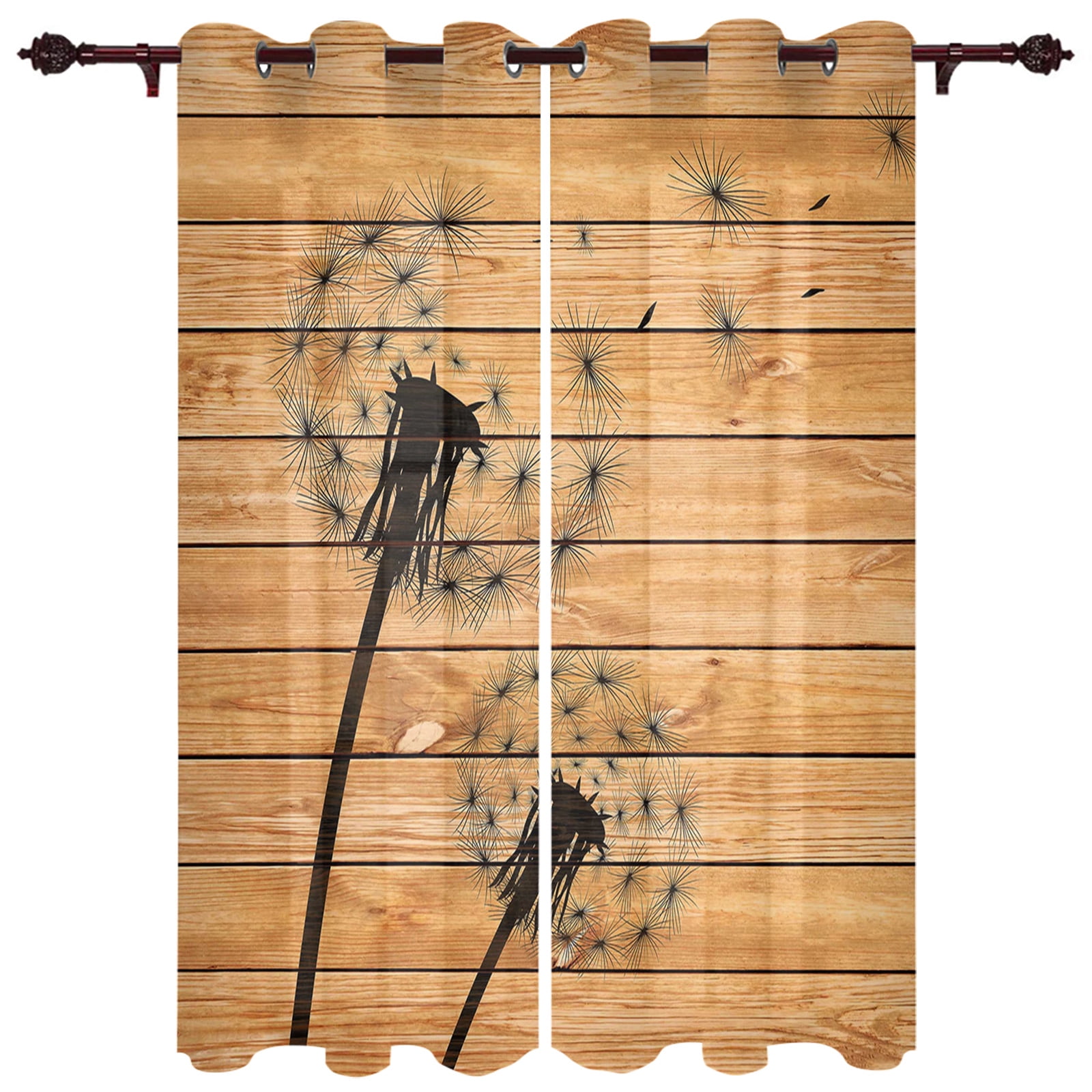 Gallery Detail: Black Dandelion Wood Grain Modern Window Curtains For Living Room