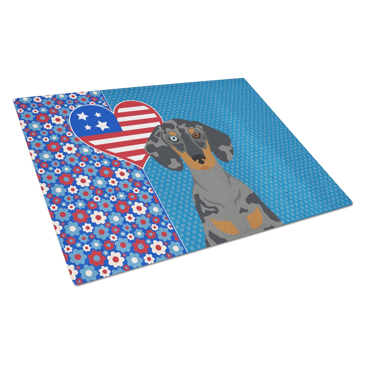 Black Dapple Dachshund Glass Cutting Board Large 12 in x 15 in