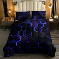 thumbnail image 1 of Black Dark Blue Honeycomb Comforter Set Neon Hexagon Bedding Comforter Sets Geometric Beehive Quilt King Size,Abstract Line Art Duvet Insert Modern Geometry Room Decor, 1 of 5