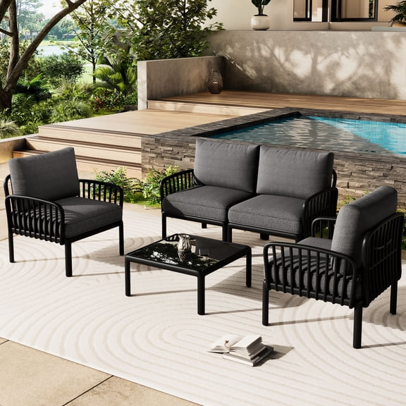 Black & Dark Gray Outdoor Sectional / Flexible Modular Design for Outdoor Entertaining