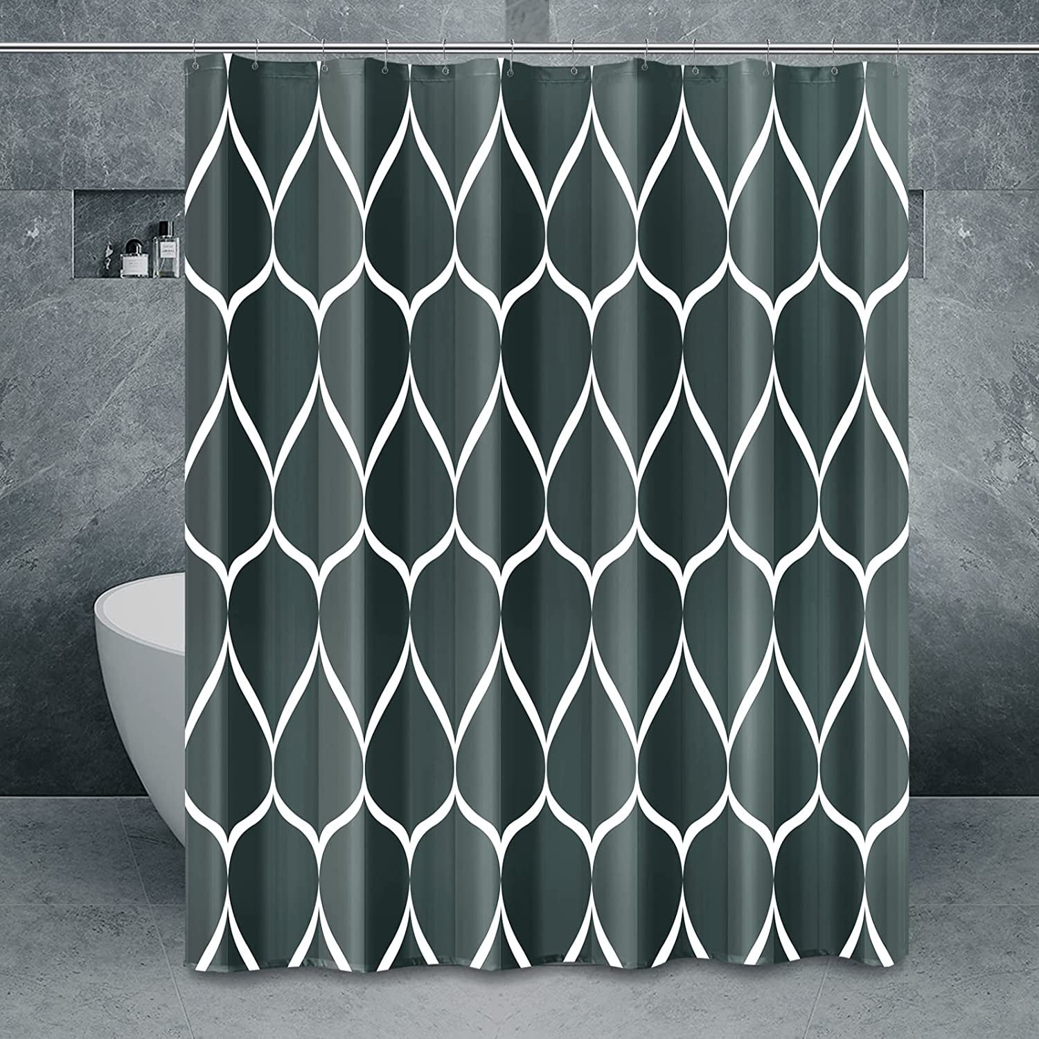 Black Dark Green Geometric Shower Curtain,Waterproof Design and Polyester,Quick-Drying,Weighted Hem,Black Green Shower Curtains Set for Bathroom W 72 x H 72,Durable and Washable with 12 Hooks