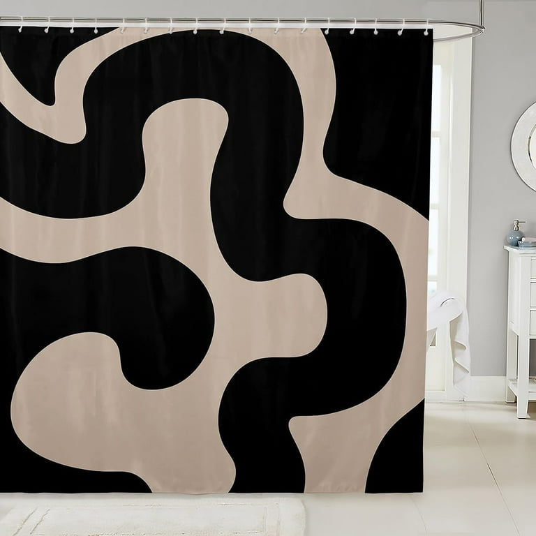 Art Deco Shower Curtain | Geometric Print | Vintage Bathroom Accessory | Cream&& Black Circles 2024 Abstract Pattern | Fresh Modern Bathroom