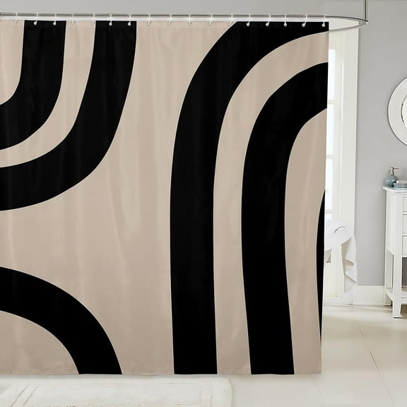 Black Dark Tan Shower Curtain for Bathroom Decor Modern Art Abstract Bath Curtain Minimalist Geometric Bathroom Accessories with 12 Hooks, Polyester 72"W x 78"L (Pack of 1)