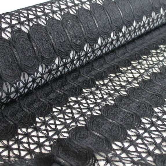 Black Darla Pattern Poly Chemical Lace Fabric, DIY Projects by the Yard