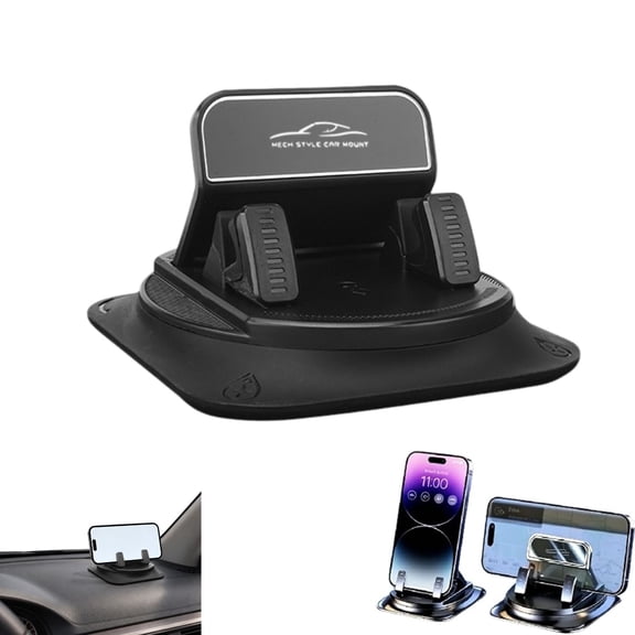 Black Dashboard Car Phone Holder, 360 Rotation Grip Mount with Reusable Gel Base, Stable Anti-Shake Phone Stand for iPhone Android Smartphone Navigation
