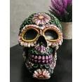 thumbnail image 1 of Black Day of The Dead Purple Fuchsia Floral Blooms Sugar Skull Figurine 7.5"L, 1 of 10