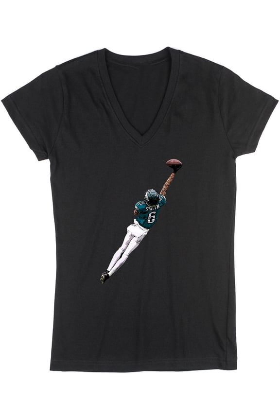 Black DeVonta Smith Eagles The Catch LADIES V-NECK T-shirt