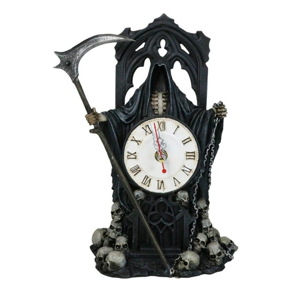 Black Death Grim Reaper With Scythe Time Waits For No Man Table Clock Figurine
