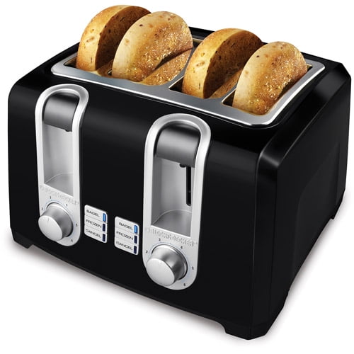 BLACK+DECKER 4-Slice Toaster with Extra-Wide Slots, Black/Silver, TR1478BD  - Walmart.com